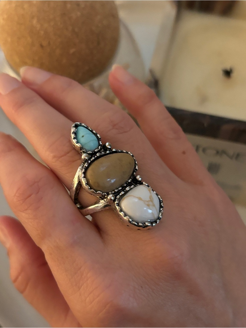 Boho Southwest Western Turquoise Statement Stone Ring